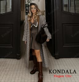 KONDALA Urban Vintage Trench Coat Women's Fall Winter Brown Reversible Wear Long Coat 2025 Fashion Elegant Commute Ladies Coat