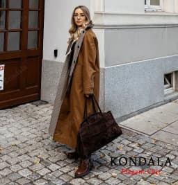 KONDALA Urban Vintage Trench Coat Women's Fall Winter Brown Reversible Wear Long Coat 2025 Fashion Elegant Commute Ladies Coat