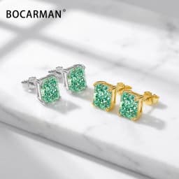 Bocarman Ice Cut Zircon Stud Earrings S925 Silver Paraiba Tanzanite Blue Mint Green Rectangular Multicolor Women Fine Jewelry