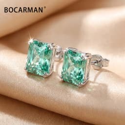 Bocarman Ice Cut Zircon Stud Earrings S925 Silver Paraiba Tanzanite Blue Mint Green Rectangular Multicolor Women Fine Jewelry