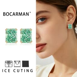 Bocarman Ice Cut Zircon Stud Earrings S925 Silver Paraiba Tanzanite Blue Mint Green Rectangular Multicolor Women Fine Jewelry