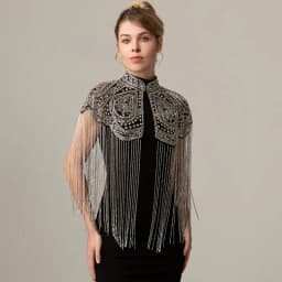 Women Vintage Chinese Style Beaded Shawl Long Tassel Cloud Shoulder Handmade Heavy Beaded Cheongsam Shawl For Catwalk Studio Sho