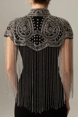Women Vintage Chinese Style Beaded Shawl Long Tassel Cloud Shoulder Handmade Heavy Beaded Cheongsam Shawl For Catwalk Studio Sho