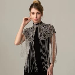 Women Vintage Chinese Style Beaded Shawl Long Tassel Cloud Shoulder Handmade Heavy Beaded Cheongsam Shawl For Catwalk Studio Sho