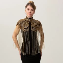 Women Vintage Chinese Style Beaded Shawl Long Tassel Cloud Shoulder Handmade Heavy Beaded Cheongsam Shawl For Catwalk Studio Sho