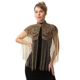 Women Vintage Chinese Style Beaded Shawl Long Tassel Cloud Shoulder Handmade Heavy Beaded Cheongsam Shawl For Catwalk Studio Sho