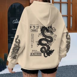 Harajuku Dragon Printed Hoodies for Men Women, Casual Japanese-style Sporty Spring Autumn Hoody, Vintage Unisex Hooded