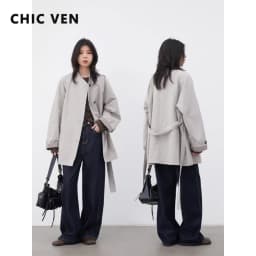 CHIC VEN Fashion Women Mid-length Trench Coat Loose Casual Minimalist Patchwork Plaid Female Windbreaker Belt Spring Summer 2026