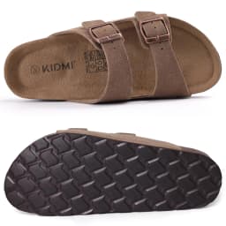 Litfun Summer Classic Women's Cork Sandals Cow Suede Slides With Arch Support Anti-slip Unisex Slippers With Adjustable Buckle