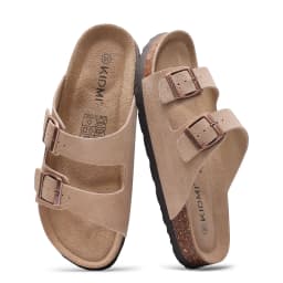 Litfun Summer Classic Women's Cork Sandals Cow Suede Slides With Arch Support Anti-slip Unisex Slippers With Adjustable Buckle