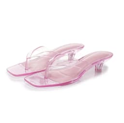 New French Chic Heeled Sandals Women's Clear PVC Straps Sheer Kitten Heel Open Toe Slip On Shoes Woman Delicate Toe Post Sandals