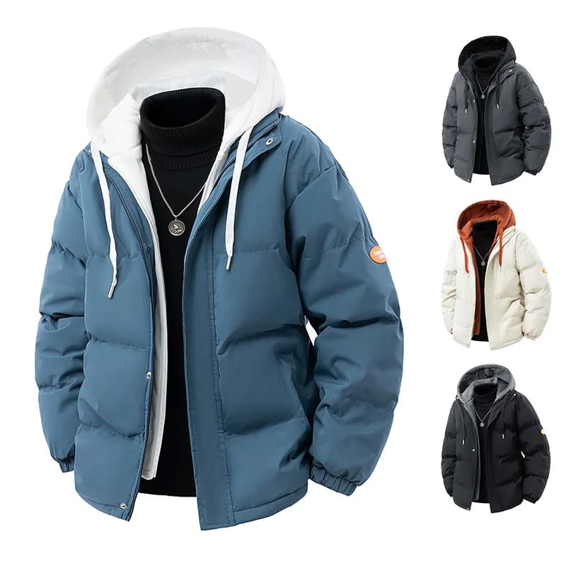 Men Parkas Thick Warm Winter Jacket Hooded Quilted Jacket Loose Fashion Casual Cotton-Padded Puffer Coat Autumn Winter Outwear