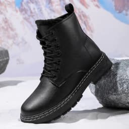 New Warm Thickened Black Men's Motorcycle Boots - Side Zipper, Comfortable, Versatile, Trendy Outdoor Street Hiking Boots