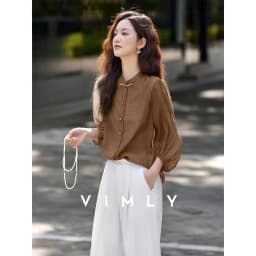VIMLY Elegant Women Shirt 2026 Spring Autumn Chinese Style Lantern Sleeve Blouse for Woman Female Chiffion Tops A3002