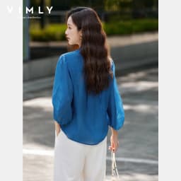 VIMLY Elegant Women Shirt 2026 Spring Autumn Chinese Style Lantern Sleeve Blouse for Woman Female Chiffion Tops A3002