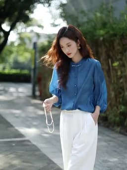 VIMLY Elegant Women Shirt 2026 Spring Autumn Chinese Style Lantern Sleeve Blouse for Woman Female Chiffion Tops A3002