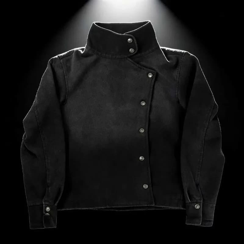 Y2k Harajuku Uniform Jacket Black Distressed Wash Buttons Fencing Denim Jacket Gothic Casual Streetwear Unisex Oversize Clothing