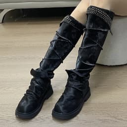 Punk Style Women's Shoes Luxury Retro Leather Cowboy Boots for Woman Exquisite Rivet Knee High Boots Designer Shoes Botas Mujer