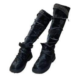 Punk Style Women's Shoes Luxury Retro Leather Cowboy Boots for Woman Exquisite Rivet Knee High Boots Designer Shoes Botas Mujer