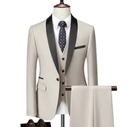 US Size Men Lapel Black Collar 3 Pcs Suit Set Coat Vest Trousers / Business Groom Wedding Dress Fprmal Blazer Pants Waistcoat