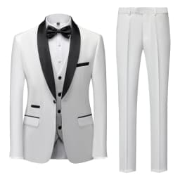 US Size Men Lapel Black Collar 3 Pcs Suit Set Coat Vest Trousers / Business Groom Wedding Dress Fprmal Blazer Pants Waistcoat