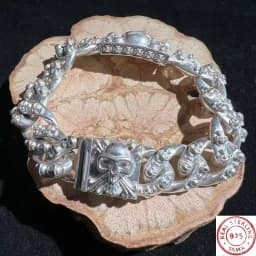 S925 Vintage Chinese Style Tibetan Silver Skull Bracelet, Hip-Hop Personalized Jewelry, Fashion Gift for Men & Women