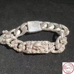 S925 Vintage Chinese Style Tibetan Silver Skull Bracelet, Hip-Hop Personalized Jewelry, Fashion Gift for Men & Women