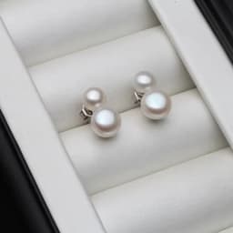 Cute Small Freswater Natural Double Pearl Earring,Real 925 Sterling Silver Earrings With Pearls Wife Mother Birthday White Black