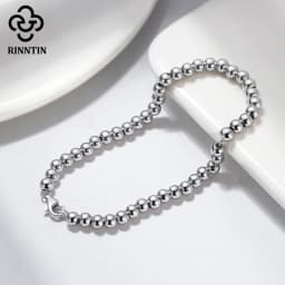 Rinntin 925 Sterling Silver 4mm Bead Ball Strand Chain Bracelet for Women Men Trendy Handmade Bracelets on Hand Jewelry SB103