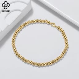 Rinntin 925 Sterling Silver 4mm Bead Ball Strand Chain Bracelet for Women Men Trendy Handmade Bracelets on Hand Jewelry SB103