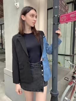 Women Vintage Fashion Blazer Denim Patchwork Jackets 2022 Autumn Winter Irregular Coat Women Long Sleeve Loose Korean Outerwear