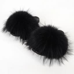 Real Raccoon Fur Slippers Women's Summer Fur Slippers Big Size Furry Natural Fur Shoes Beach Plush Sliders Fashion Female Shoes