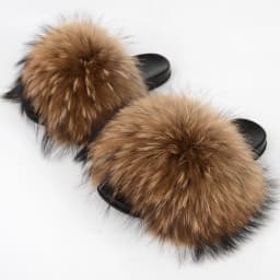 Real Raccoon Fur Slippers Women's Summer Fur Slippers Big Size Furry Natural Fur Shoes Beach Plush Sliders Fashion Female Shoes