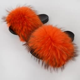 Real Raccoon Fur Slippers Women's Summer Fur Slippers Big Size Furry Natural Fur Shoes Beach Plush Sliders Fashion Female Shoes