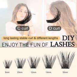 Quewel 144 Cluster DIY Lashes Segmented C/D Curl Individual Mink Eyelashes DIY Eyelash Makeup at Home Natural Russian Volume