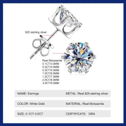 0.1-3ct Moissanite Diamond Stud Earrings for Women Men 925 Silver Original Certified Plated 18k Gold Earring Wedding Jewelry