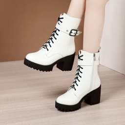 Plus Size 32-43 Platform Shoes Women Ankle Boots Leather 2026 Fall Winter High Heels Boots Ladies Plush Motorcycle Botas