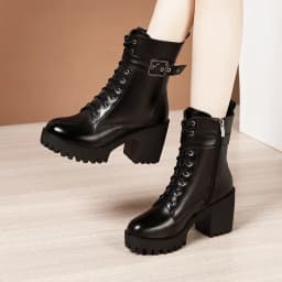 Plus Size 32-43 Platform Shoes Women Ankle Boots Leather 2026 Fall Winter High Heels Boots Ladies Plush Motorcycle Botas