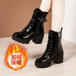Plus Size 32-43 Platform Shoes Women Ankle Boots Leather 2026 Fall Winter High Heels Boots Ladies Plush Motorcycle Botas