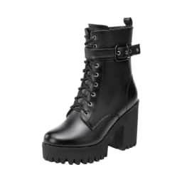 Plus Size 32-43 Platform Shoes Women Ankle Boots Leather 2026 Fall Winter High Heels Boots Ladies Plush Motorcycle Botas