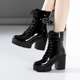 Plus Size 32-43 Platform Shoes Women Ankle Boots Leather 2026 Fall Winter High Heels Boots Ladies Plush Motorcycle Botas