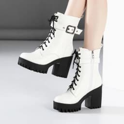 Plus Size 32-43 Platform Shoes Women Ankle Boots Leather 2026 Fall Winter High Heels Boots Ladies Plush Motorcycle Botas