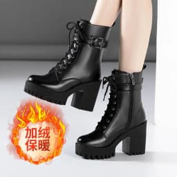 Plus Size 32-43 Platform Shoes Women Ankle Boots Leather 2026 Fall Winter High Heels Boots Ladies Plush Motorcycle Botas