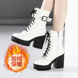 Plus Size 32-43 Platform Shoes Women Ankle Boots Leather 2026 Fall Winter High Heels Boots Ladies Plush Motorcycle Botas