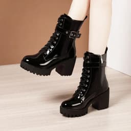 Plus Size 32-43 Platform Shoes Women Ankle Boots Leather 2026 Fall Winter High Heels Boots Ladies Plush Motorcycle Botas