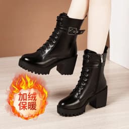 Plus Size 32-43 Platform Shoes Women Ankle Boots Leather 2026 Fall Winter High Heels Boots Ladies Plush Motorcycle Botas