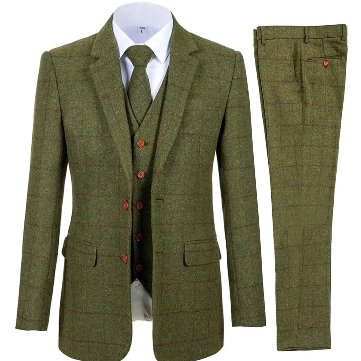Men's 3 Piece Suits Bussiness Formal Notch Lapel Groomsmen Woolen Plaid Tuxedos for Party Activities Wedding (Blazer+Vest+Pant)