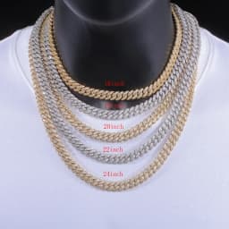 10mm CZ Stone Cuban Link Chain Silver Gold Plated Iced Out Miami Cuban Chain Necklace for Men Women