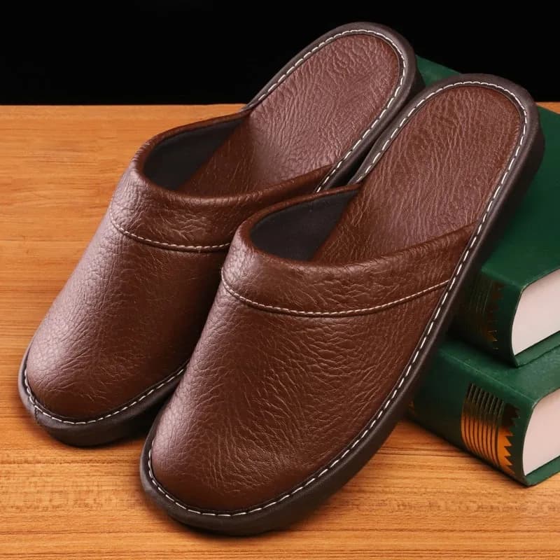 Autumn Winter Indoor Shoes 47 48 Men's Blue Bedroom Slippers Man Concise Slides Furry Mules Faux Leather Home Slipper Flip Fops