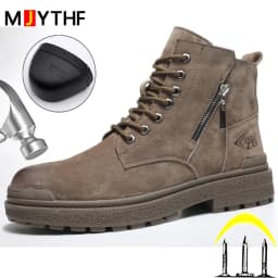 Genuine Leather Work Safety Boots For Men Anti Scald  Wear-resistant Work Shoes Puncture-Proof Safety Shoes Men Winter Boots